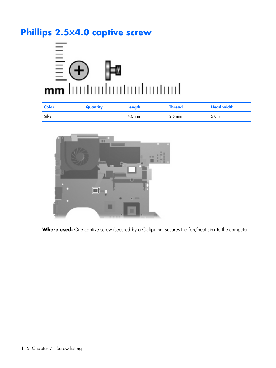 Phillips 2.5×4.0 captive screw | Compaq V6500 User Manual | Page 124 / 148