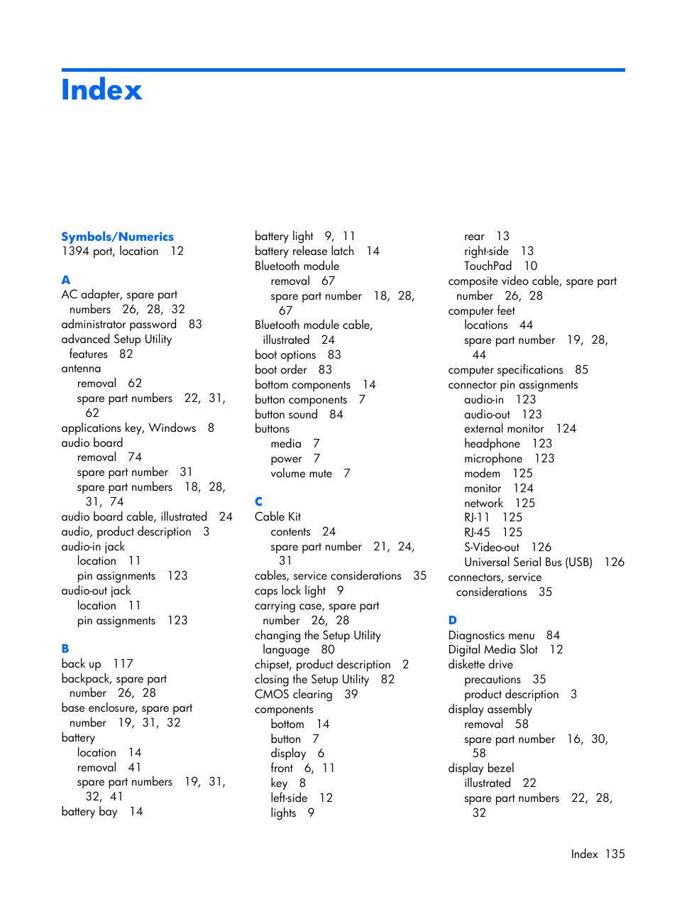 Index | Compaq V6500 User Manual | Page 143 / 148