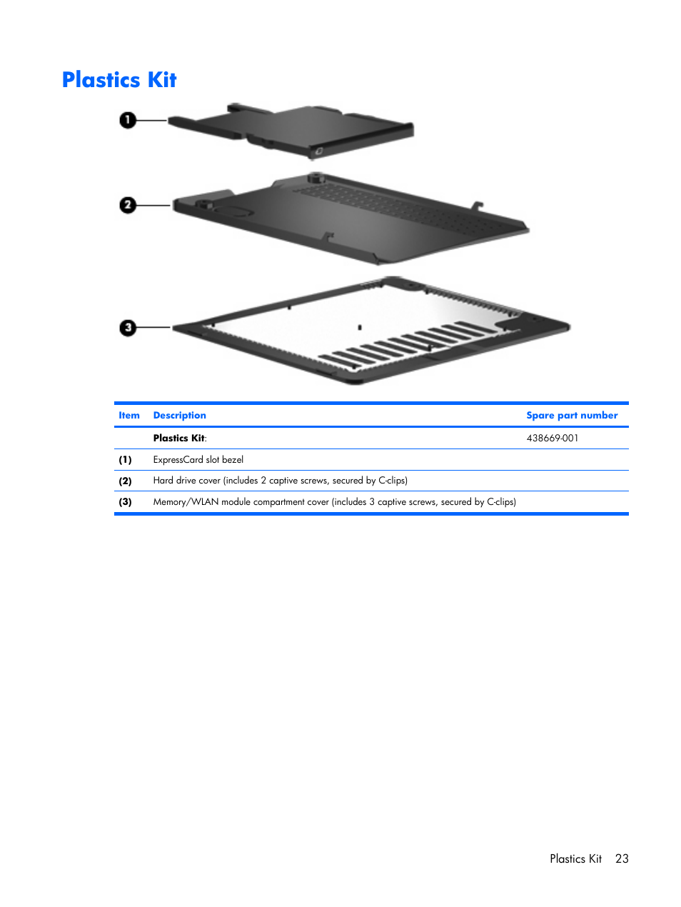 Plastics kit, For more plas | Compaq V6500 User Manual | Page 31 / 148
