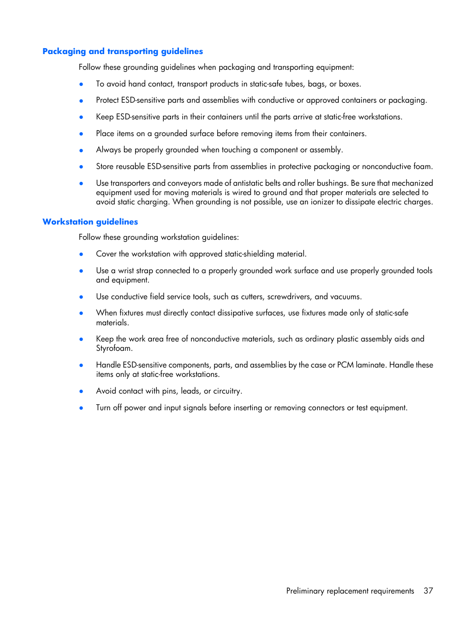 Packaging and transporting guidelines, Workstation guidelines | Compaq V6500 User Manual | Page 45 / 148