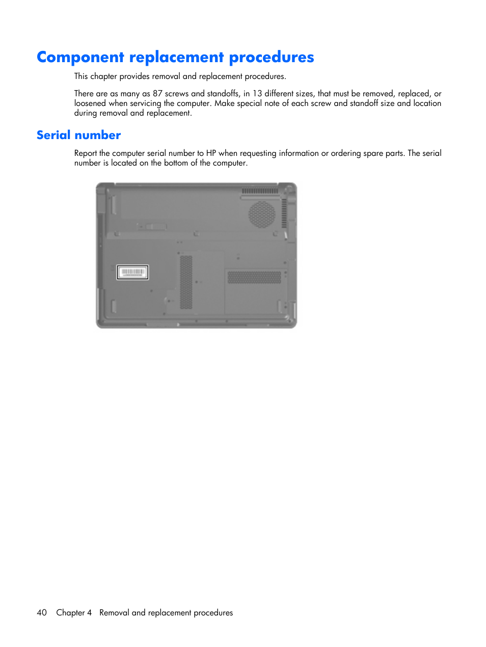 Component replacement procedures, Serial number | Compaq V6500 User Manual | Page 48 / 148