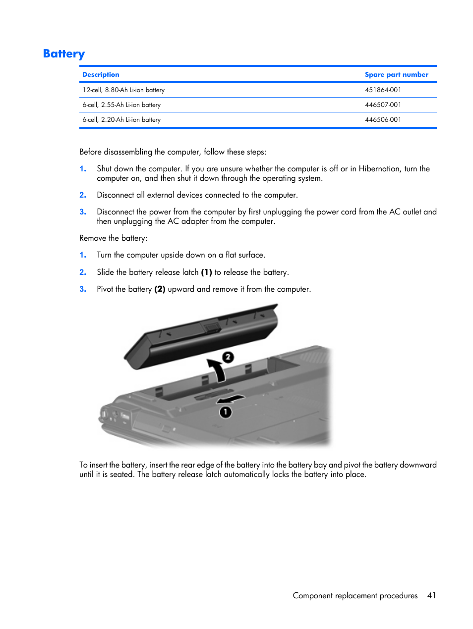 Battery | Compaq V6500 User Manual | Page 49 / 148