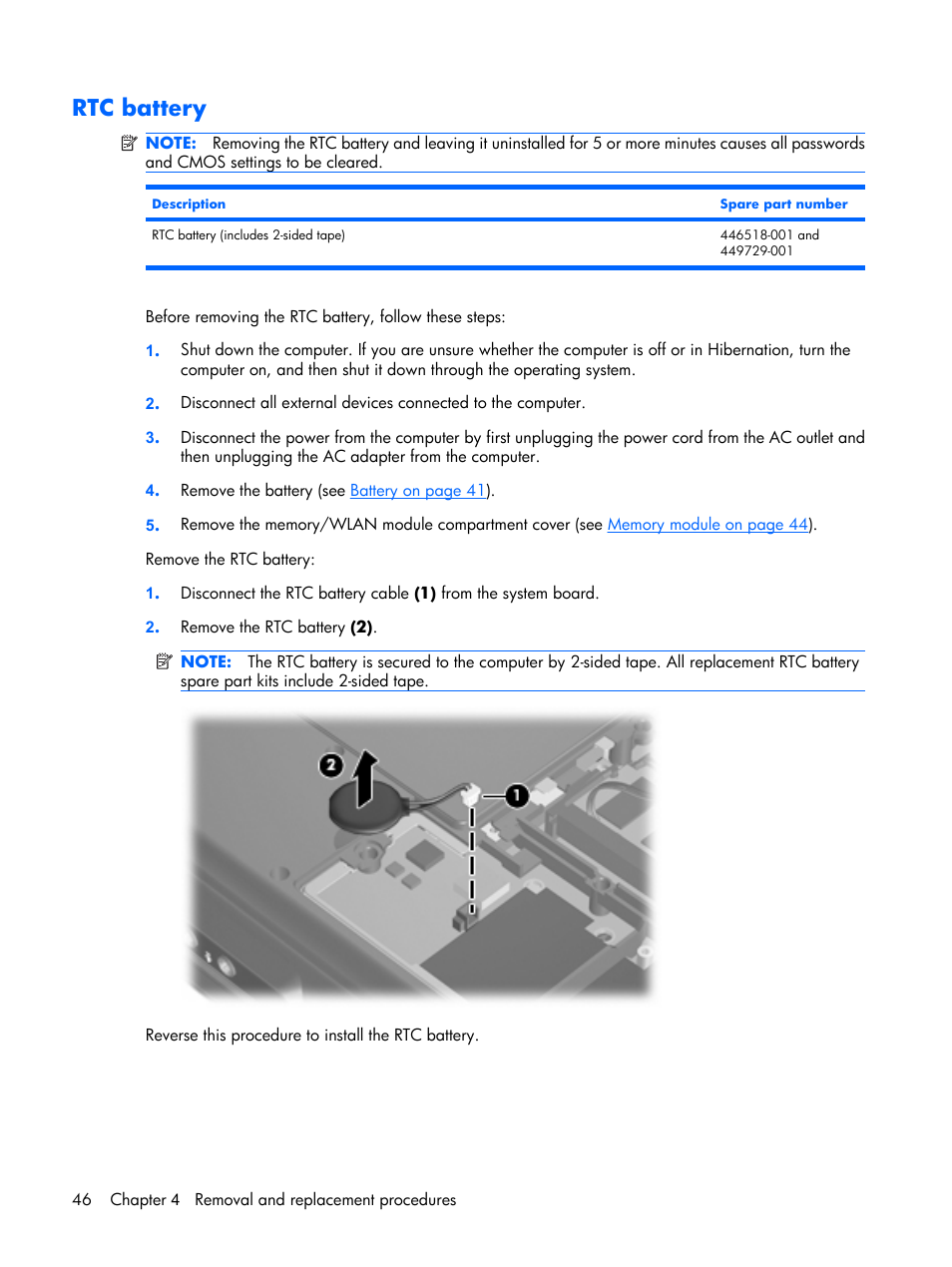 Rtc battery | Compaq V6500 User Manual | Page 54 / 148