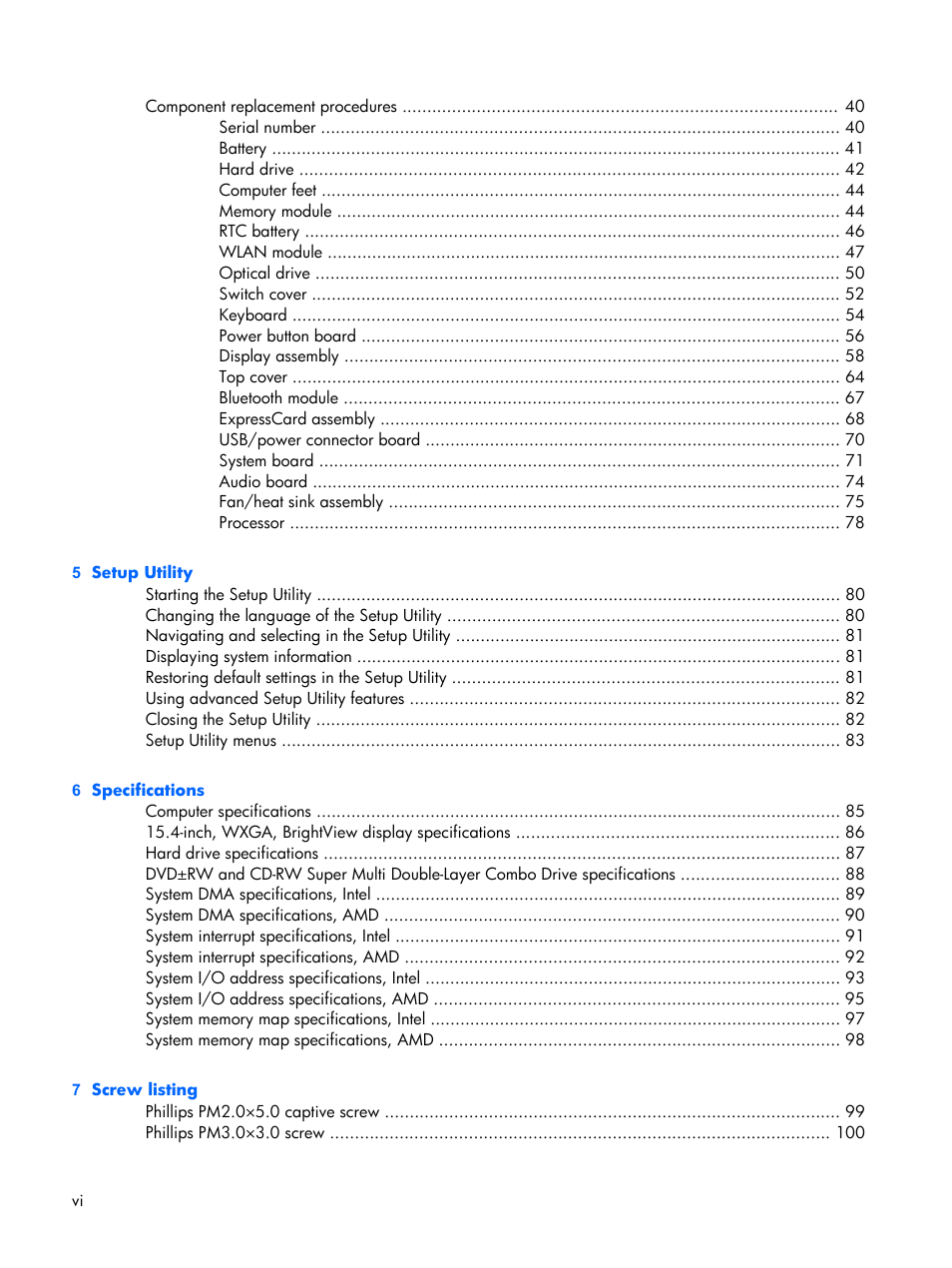 Compaq V6500 User Manual | Page 6 / 148