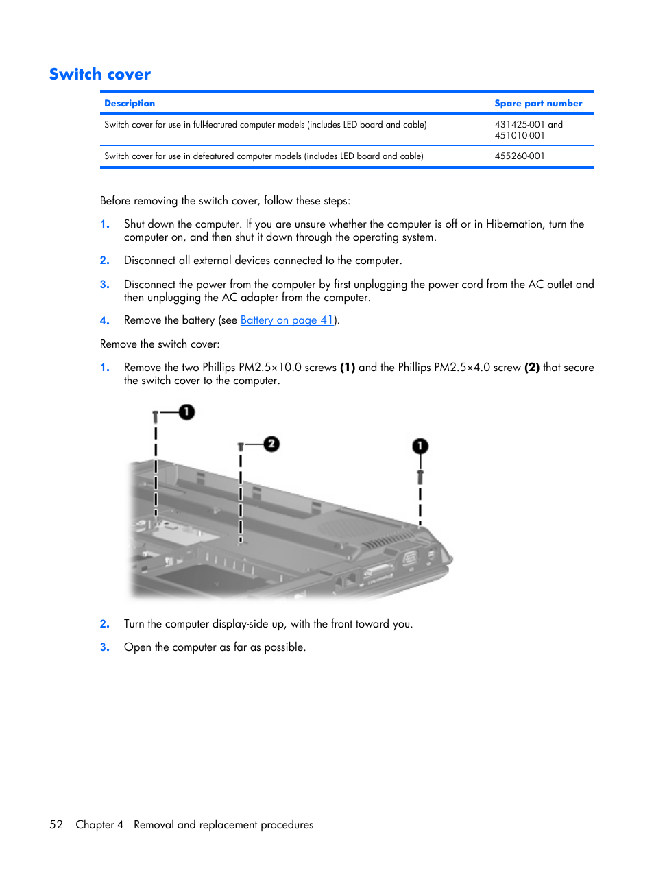 Switch cover | Compaq V6500 User Manual | Page 60 / 148