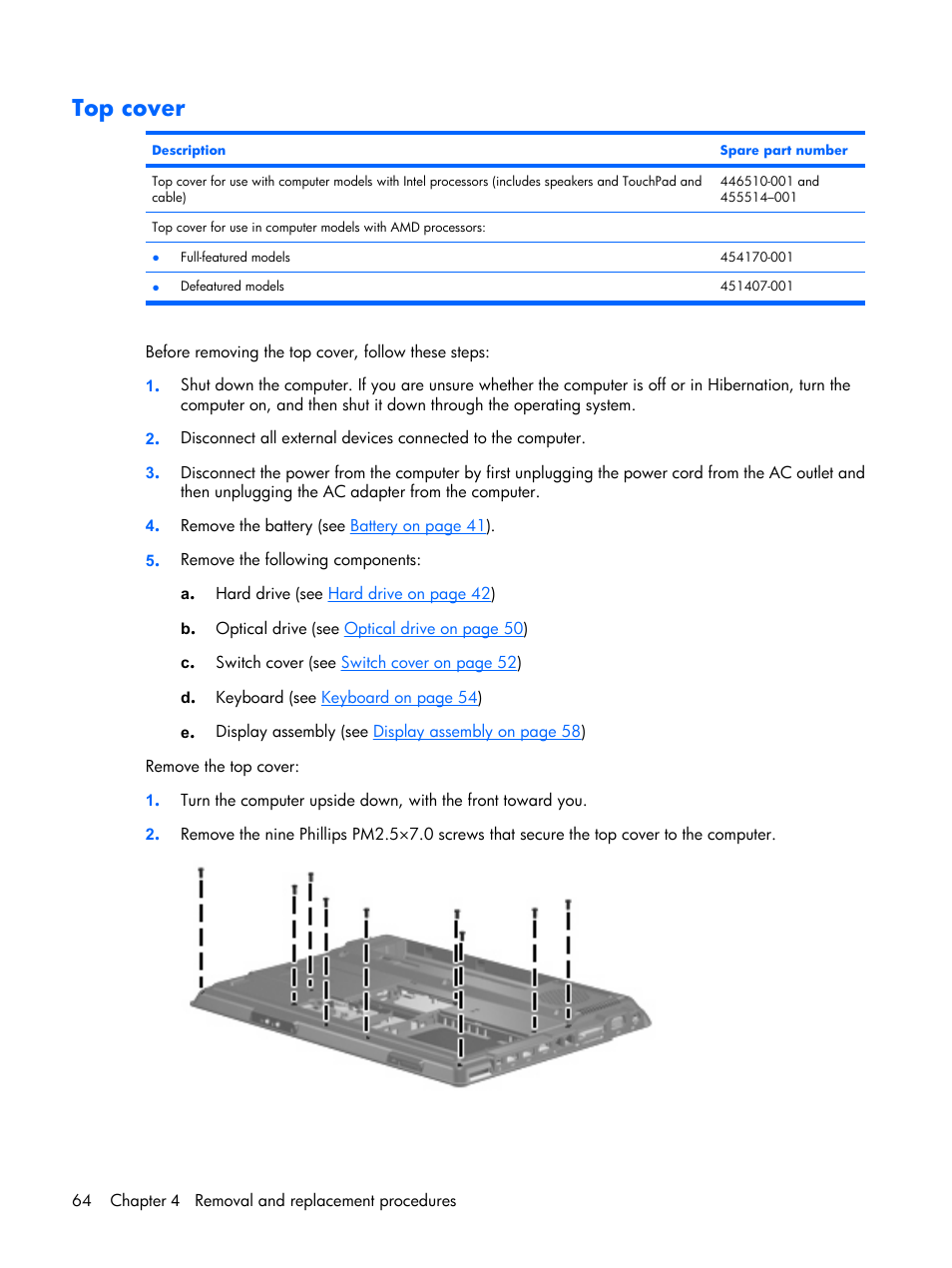 Top cover | Compaq V6500 User Manual | Page 72 / 148