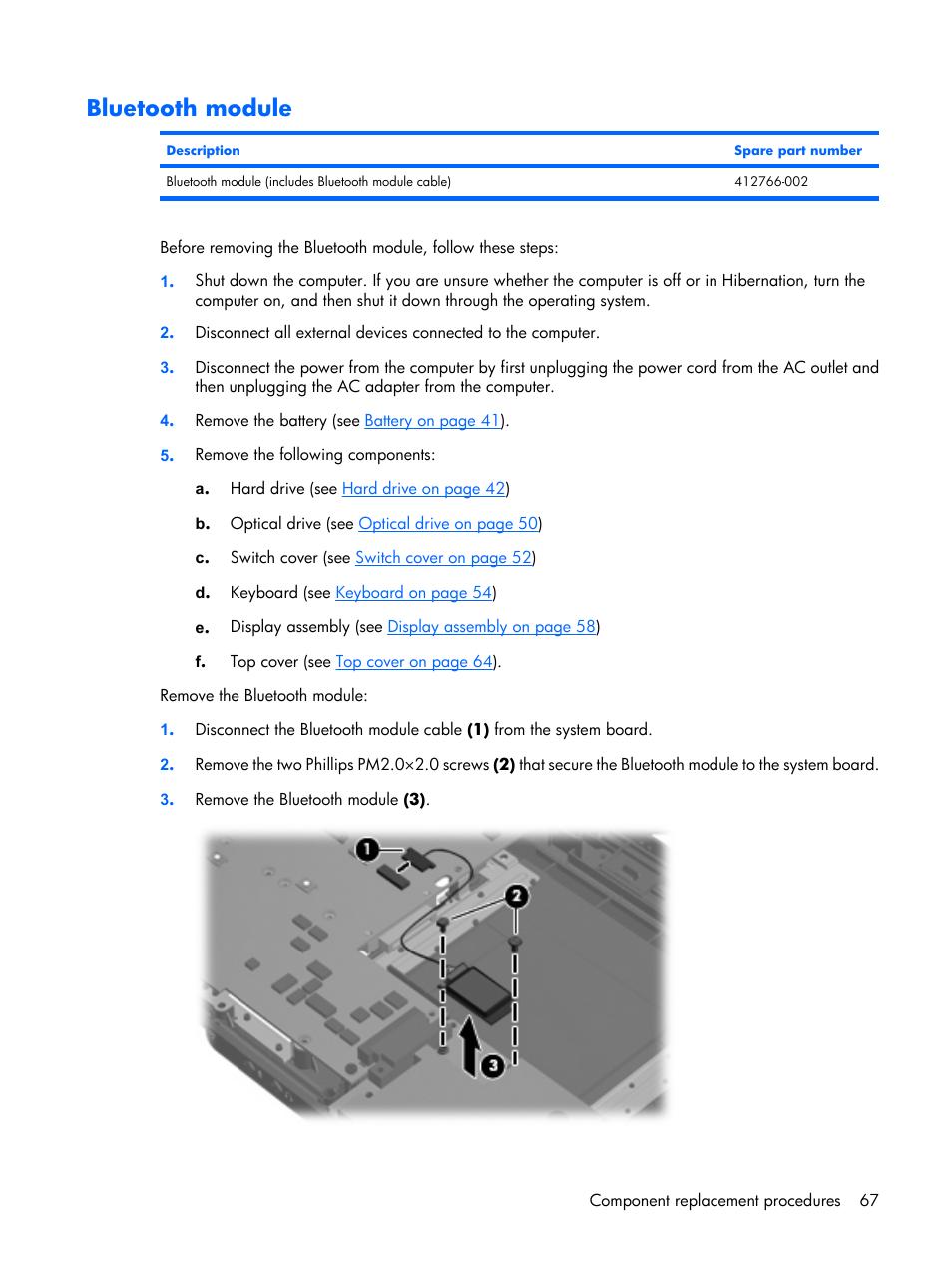 Bluetooth module | Compaq V6500 User Manual | Page 75 / 148