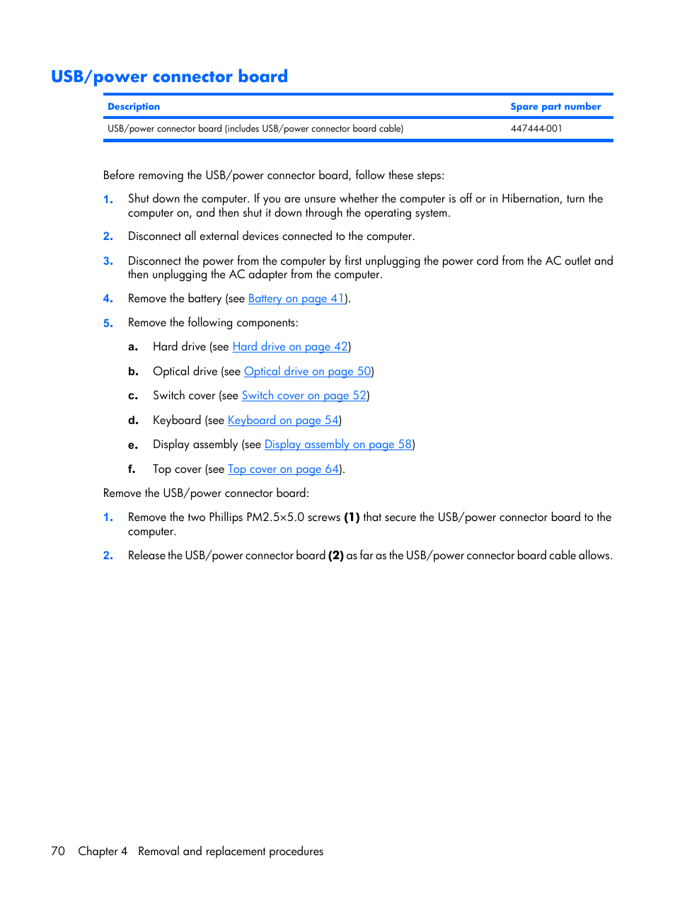 Usb/power connector board | Compaq V6500 User Manual | Page 78 / 148