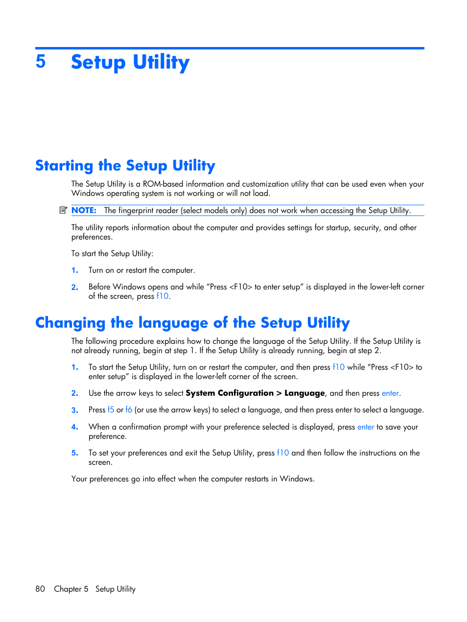 Setup utility, Starting the setup utility, Changing the language of the setup utility | 5setup utility | Compaq V6500 User Manual | Page 88 / 148