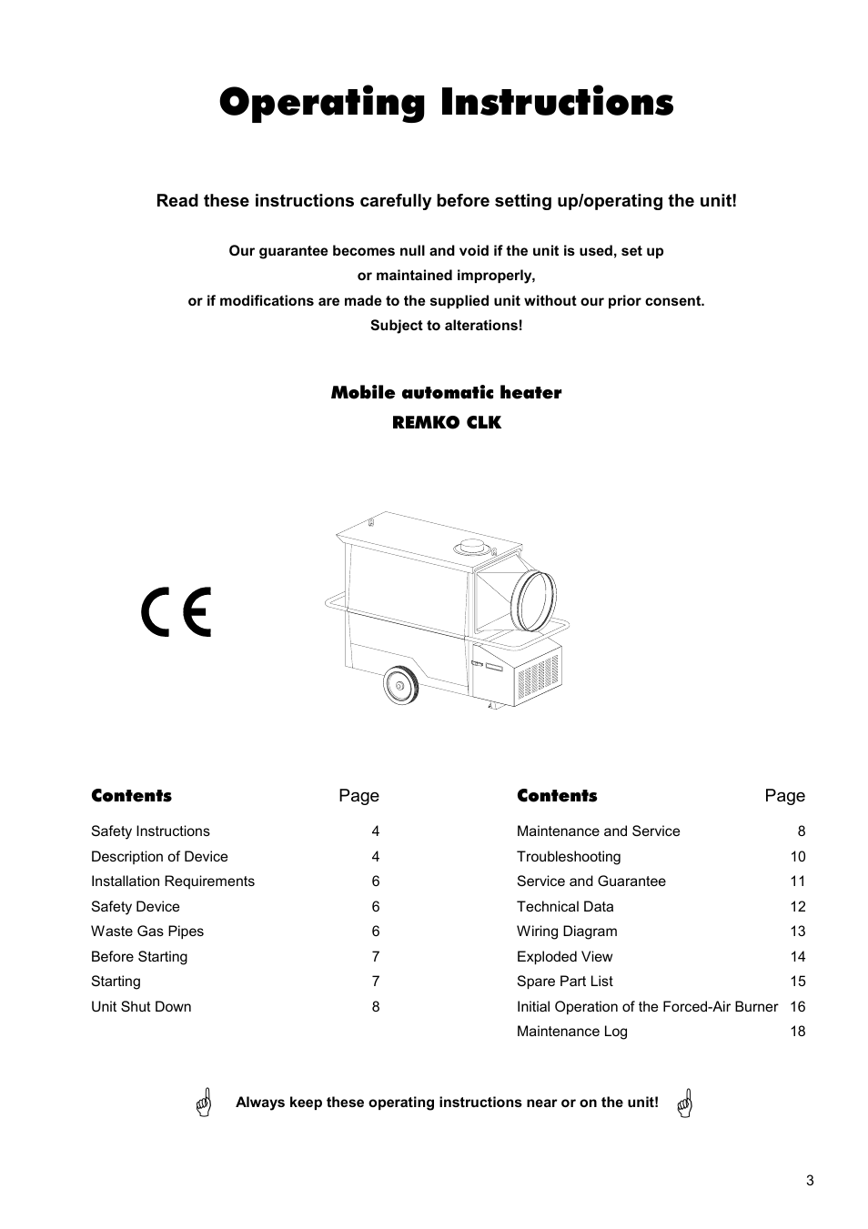 Operating instructions | REMKO CLK 30 User Manual | Page 3 / 20