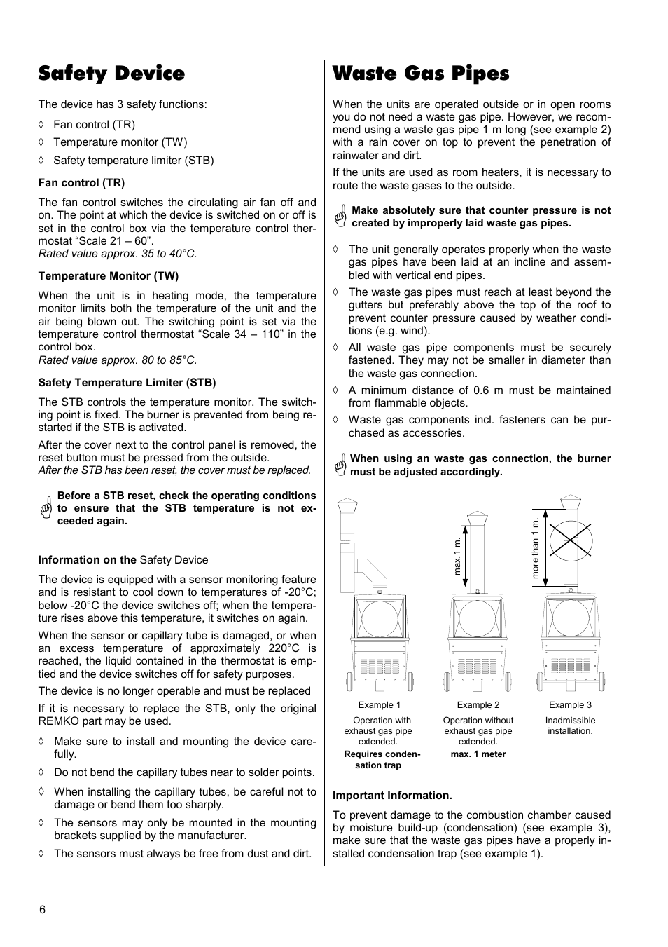 Safety device, Waste gas pipes | REMKO CLK 30 User Manual | Page 6 / 20