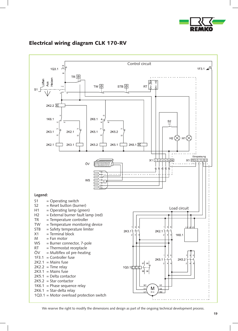 Electrical wiring diagram clk 170-rv | REMKO CLK 80-RV User Manual | Page 19 / 24