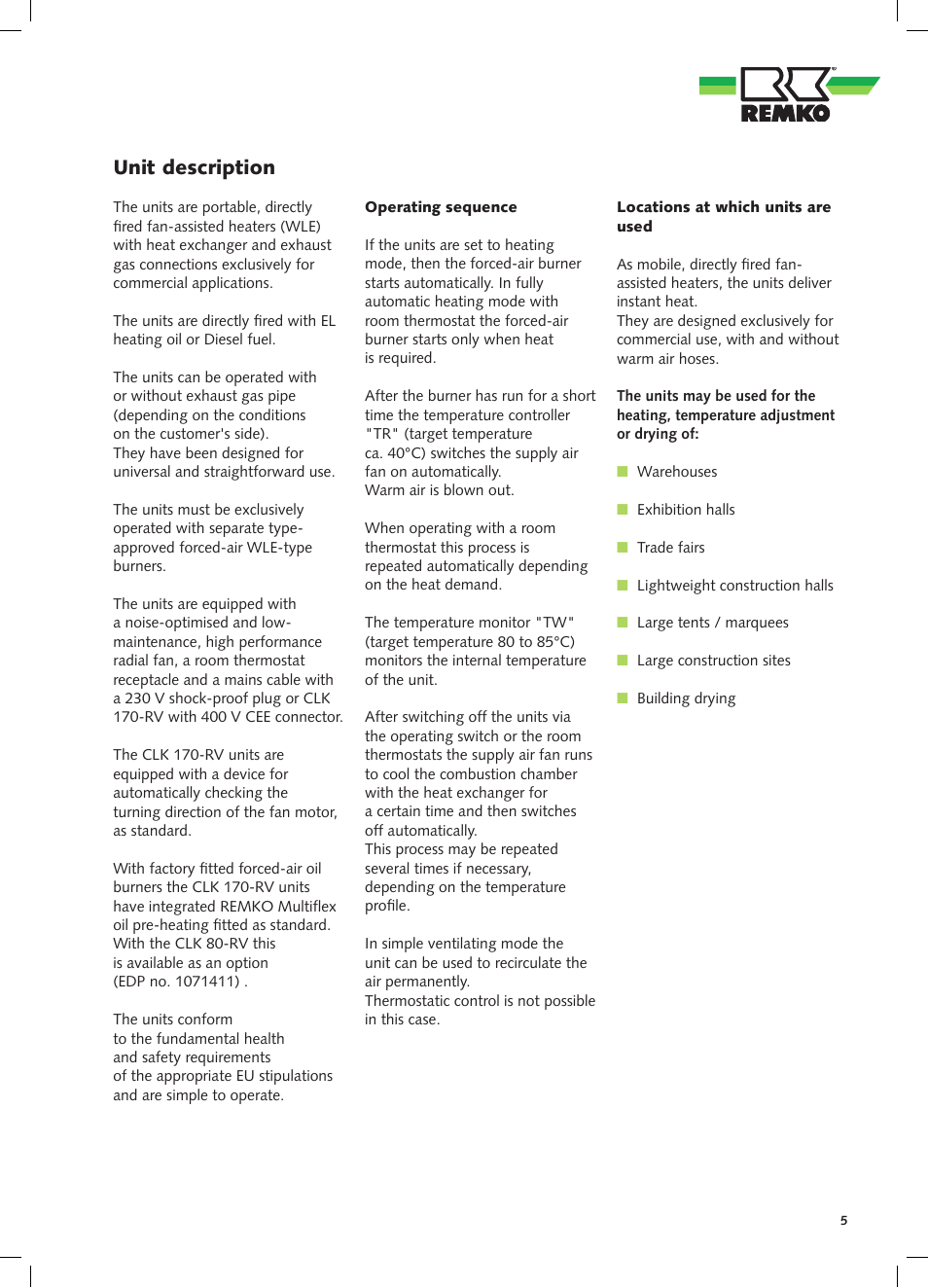 Unit description | REMKO CLK 80-RV User Manual | Page 5 / 24