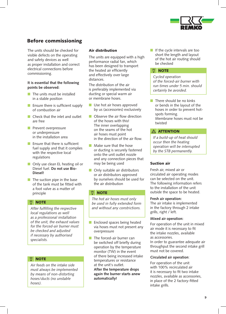 Before commissioning | REMKO CLK 80-RV User Manual | Page 9 / 24