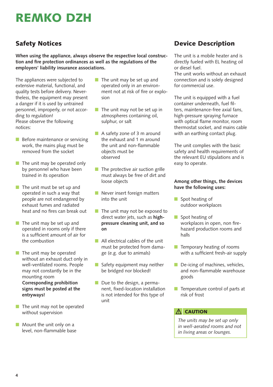 Remko dzh, Safety notices device description | REMKO DZH 20-2 User Manual | Page 4 / 20