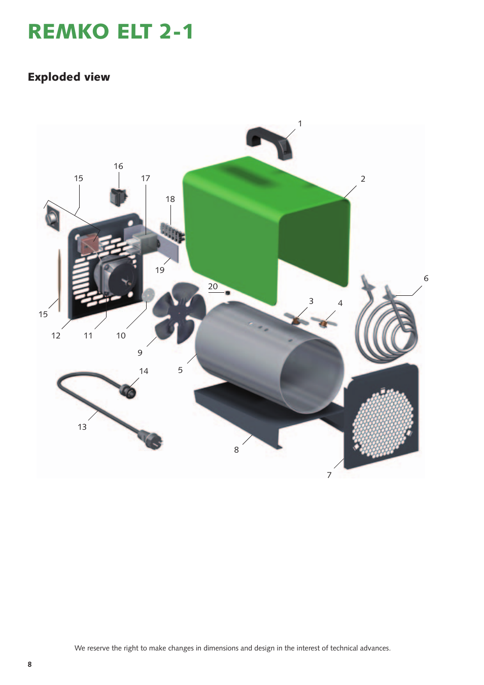 Remko elt 2-1, Exploded view | REMKO ELT 2-1 User Manual | Page 8 / 12