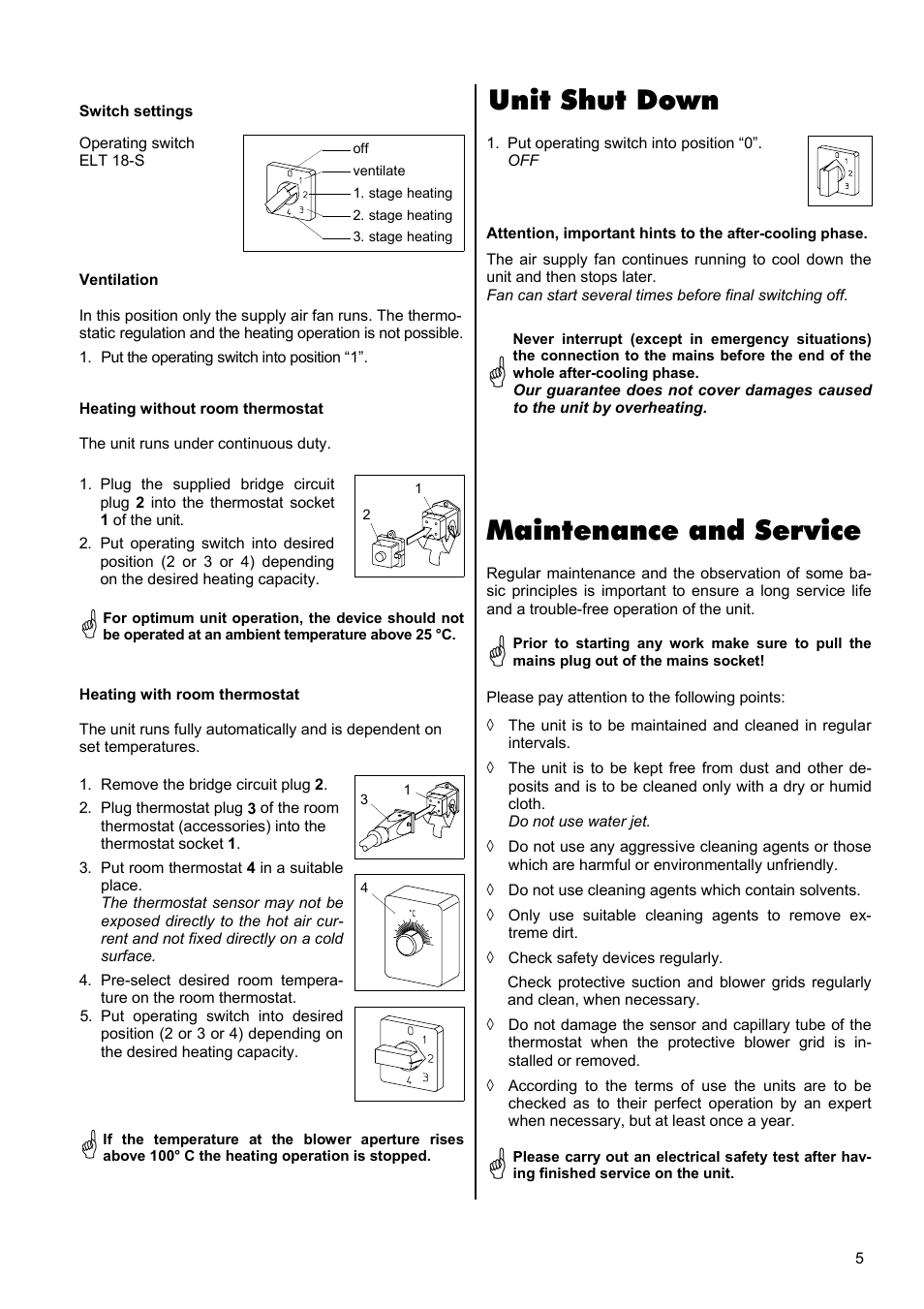 Unit shut down, Maintenance and service | REMKO ELT 18-S User Manual | Page 5 / 12