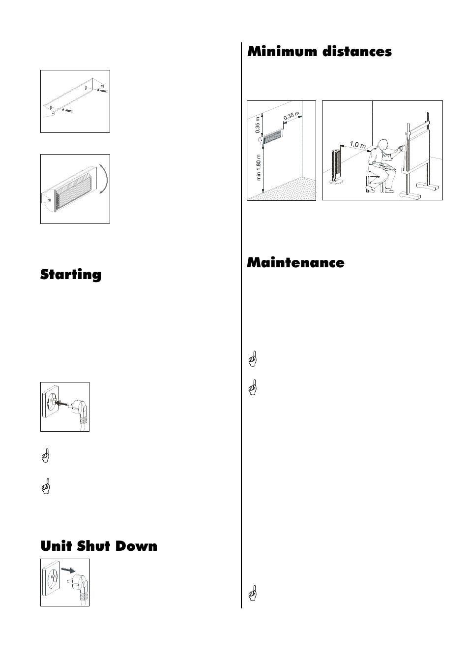 Unit shut down, Starting, Minimum distances | Maintenance | REMKO EST User Manual | Page 5 / 8