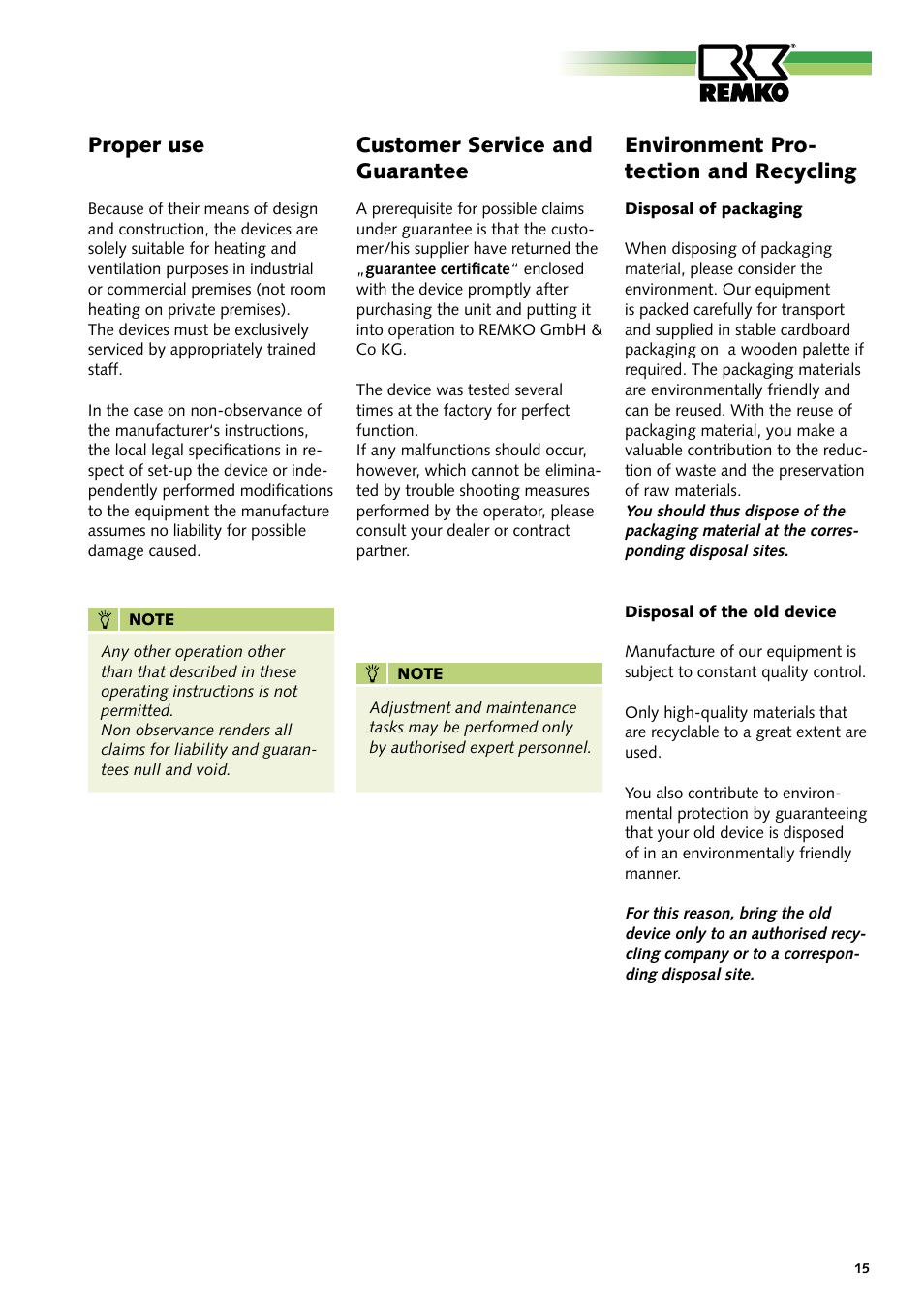 Proper use | REMKO HTL 400 User Manual | Page 15 / 20