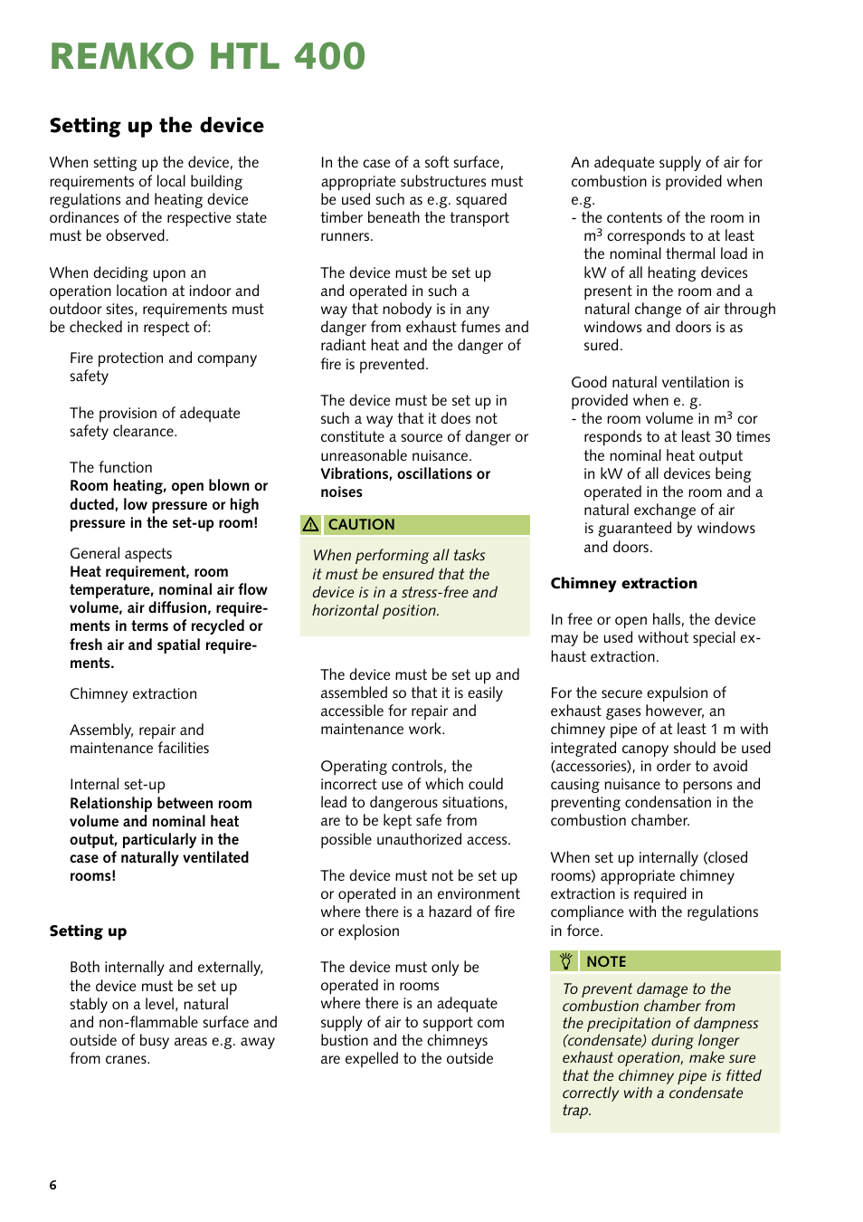 Remko htl 400, Setting up the device | REMKO HTL 400 User Manual | Page 6 / 20