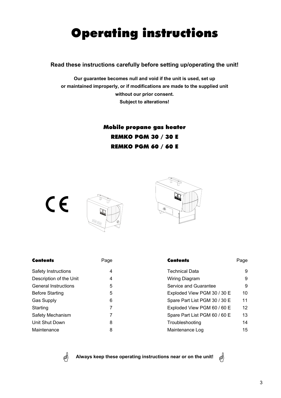 Operating instructions | REMKO PGM 30 User Manual | Page 3 / 16