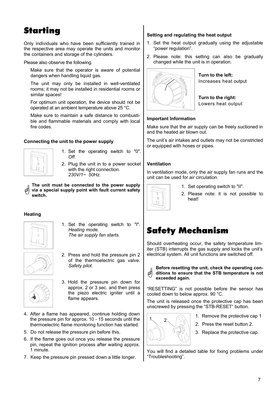 Starting, Safety mechanism | REMKO PGM 30 User Manual | Page 7 / 16