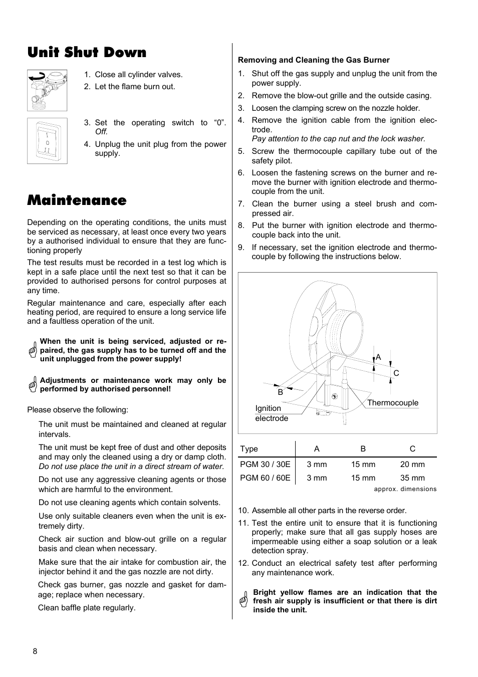 Unit shut down, Maintenance | REMKO PGM 30 User Manual | Page 8 / 16