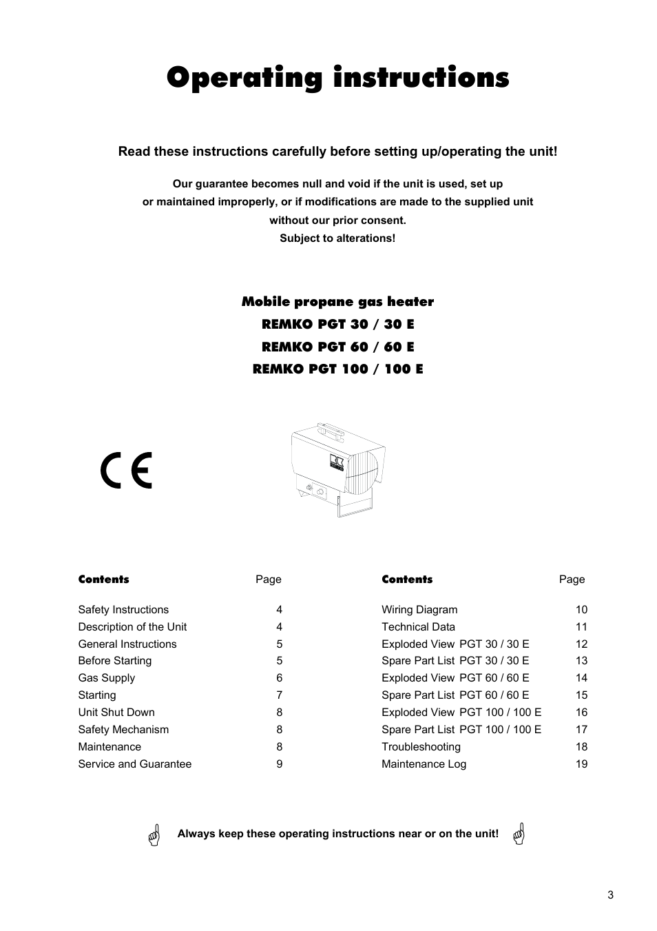 Operating instructions | REMKO PGT 30 User Manual | Page 3 / 20