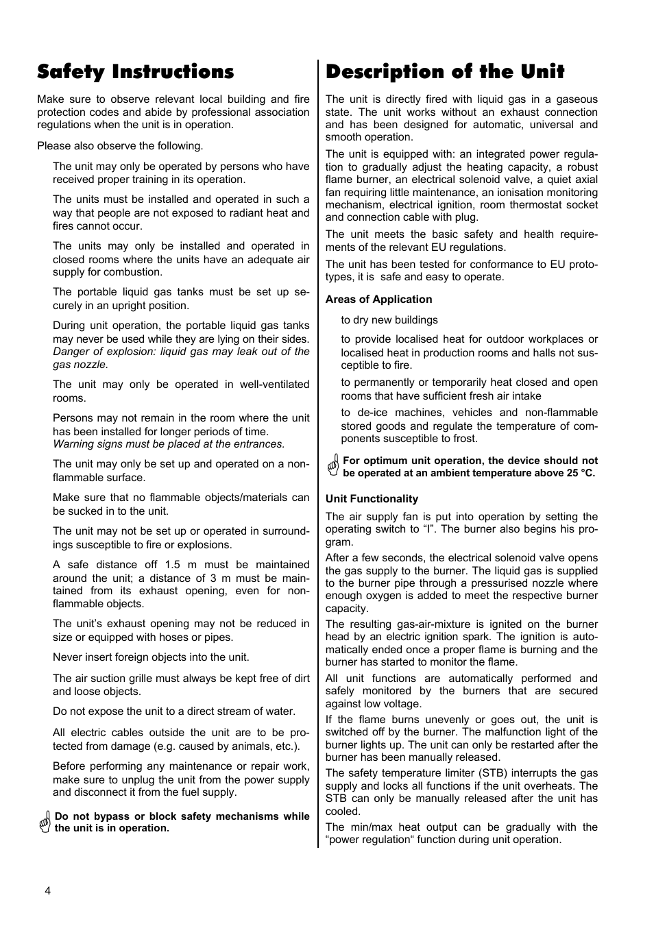 Description of the unit, Safety instructions | REMKO PGT 30 User Manual | Page 4 / 20