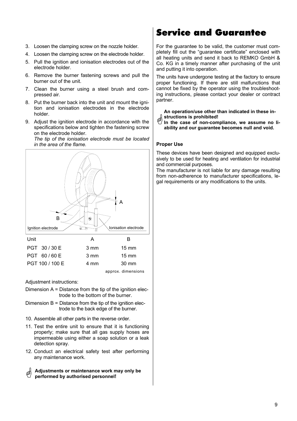 Service and guarantee | REMKO PGT 30 User Manual | Page 9 / 20