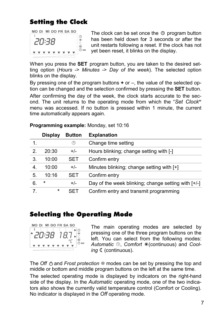 Setting the clock, Selecting the operating mode | REMKO ATR-3 User Manual | Page 7 / 16