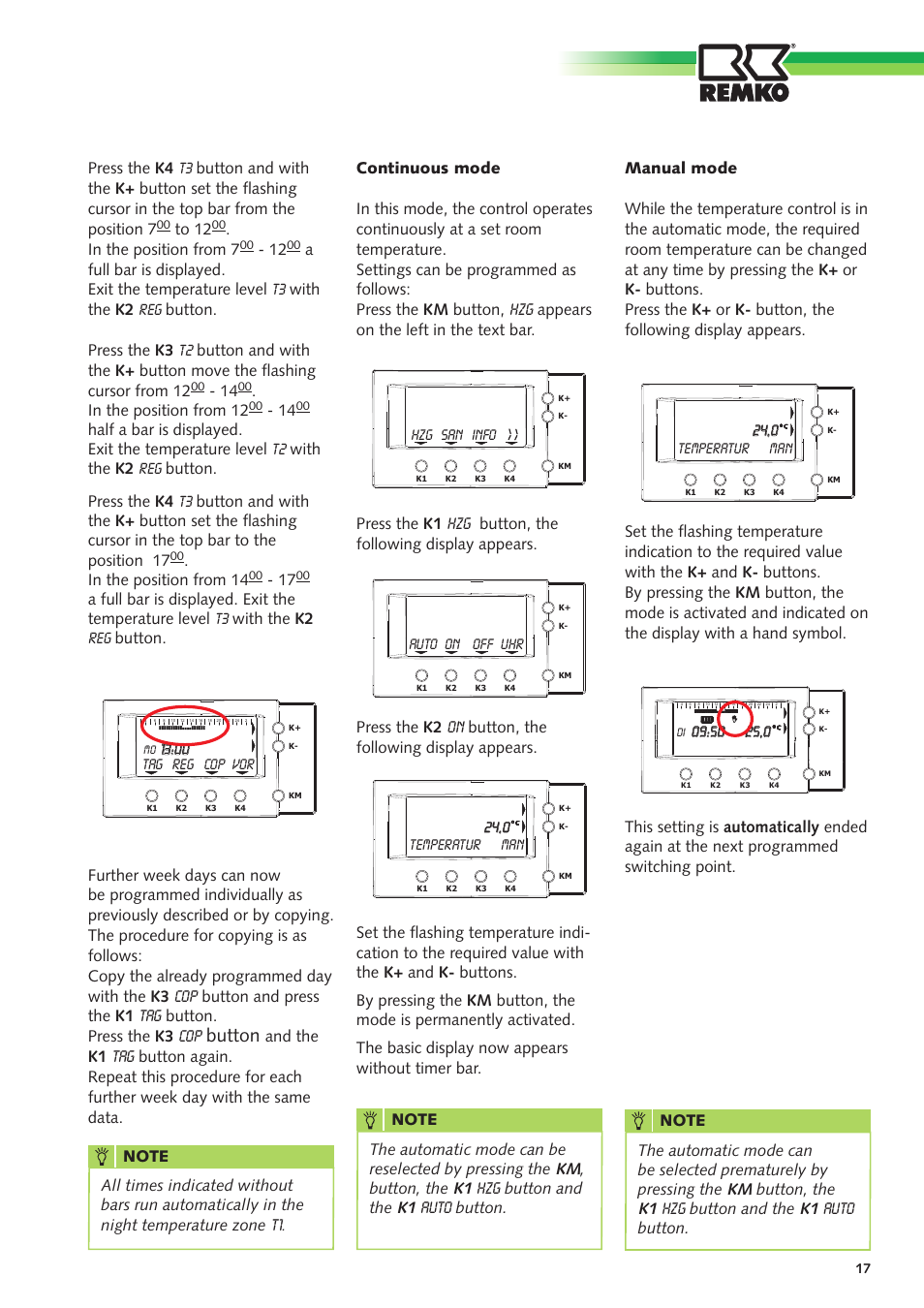 Button, K1 auto | REMKO GPM 15 User Manual | Page 17 / 44