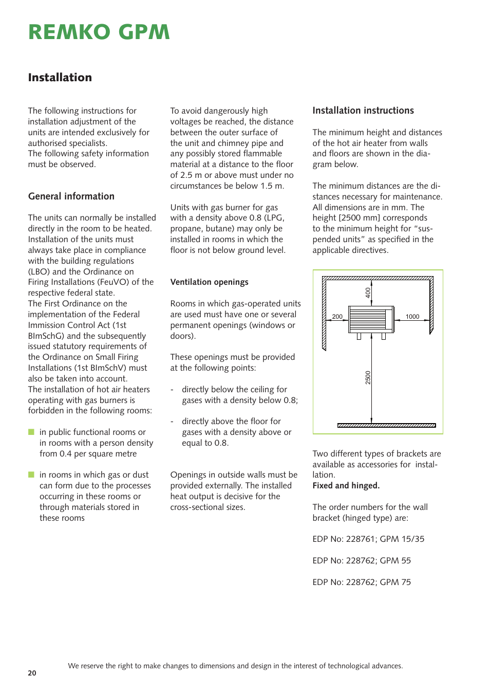 Remko gpm, Installation | REMKO GPM 15 User Manual | Page 20 / 44