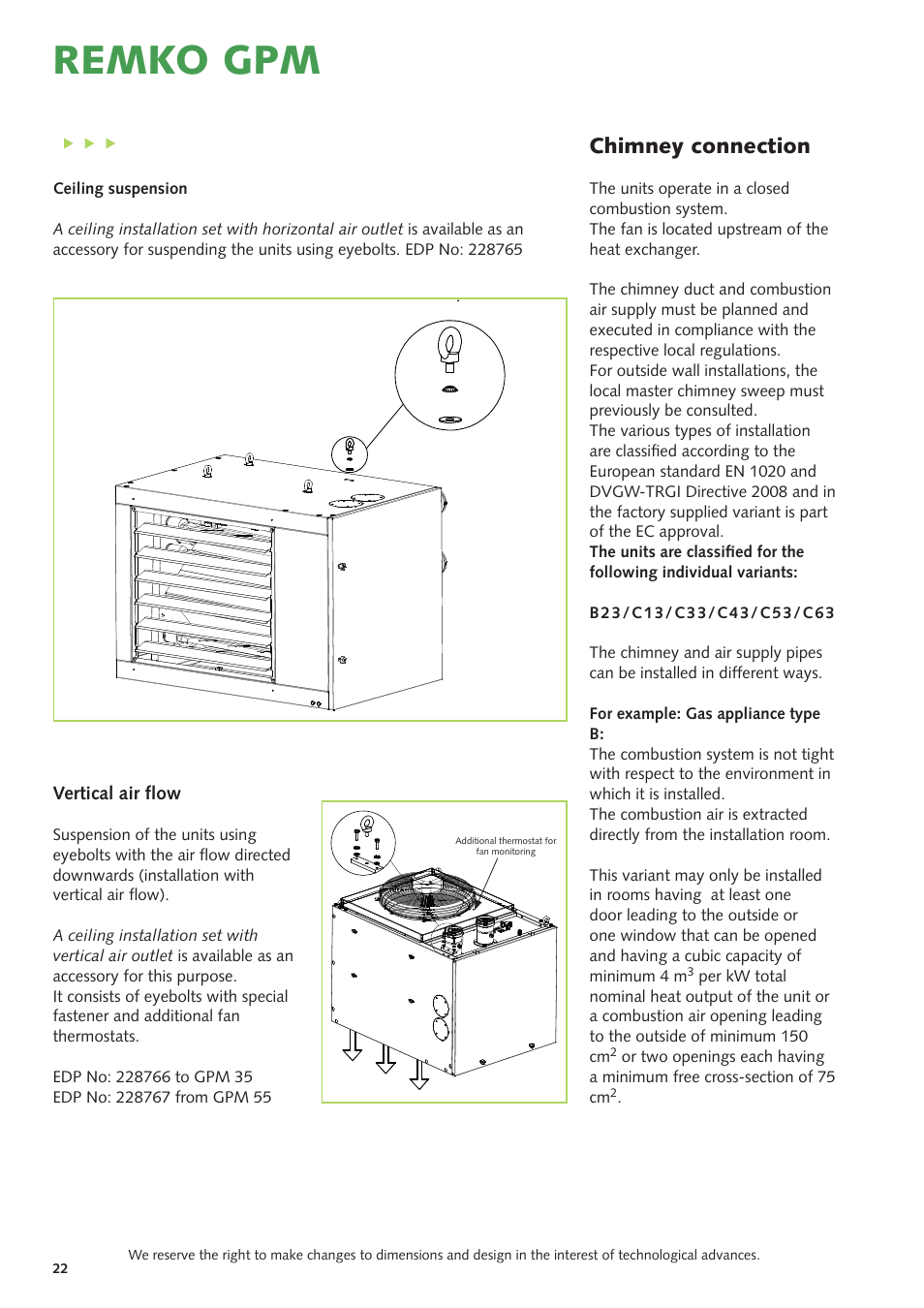 Remko gpm, Chimney connection | REMKO GPM 15 User Manual | Page 22 / 44