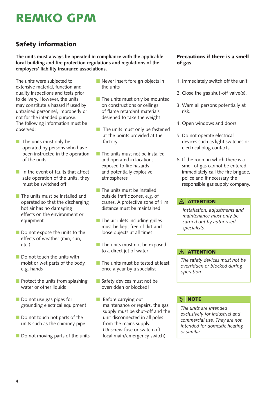 Remko gpm, Safety information | REMKO GPM 15 User Manual | Page 4 / 44