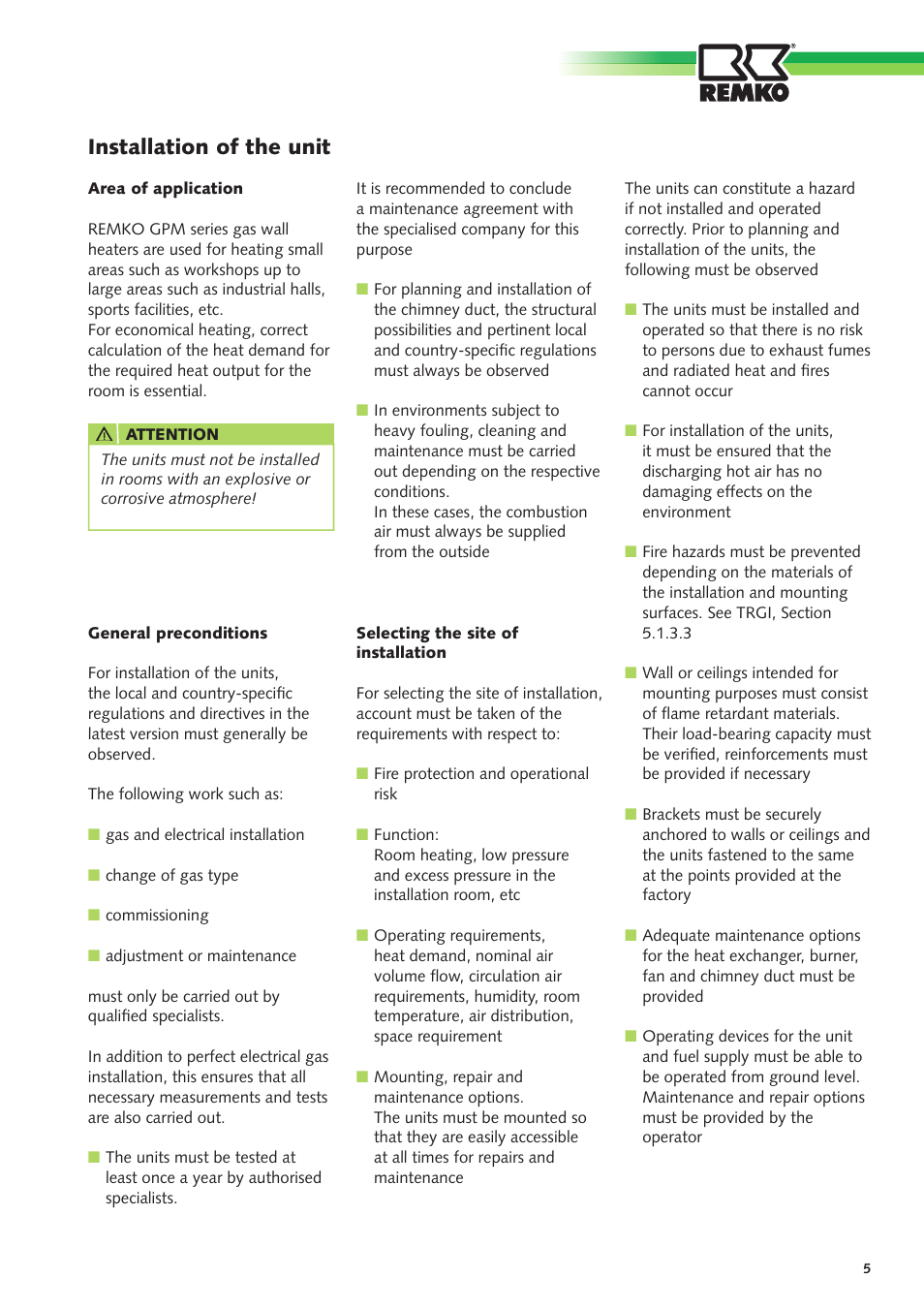 Installation of the unit | REMKO GPM 15 User Manual | Page 5 / 44