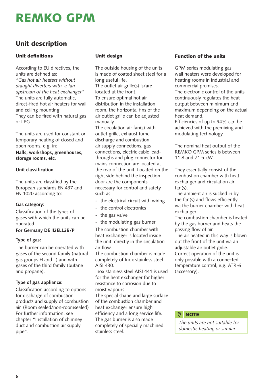Remko gpm, Unit description | REMKO GPM 15 User Manual | Page 6 / 44