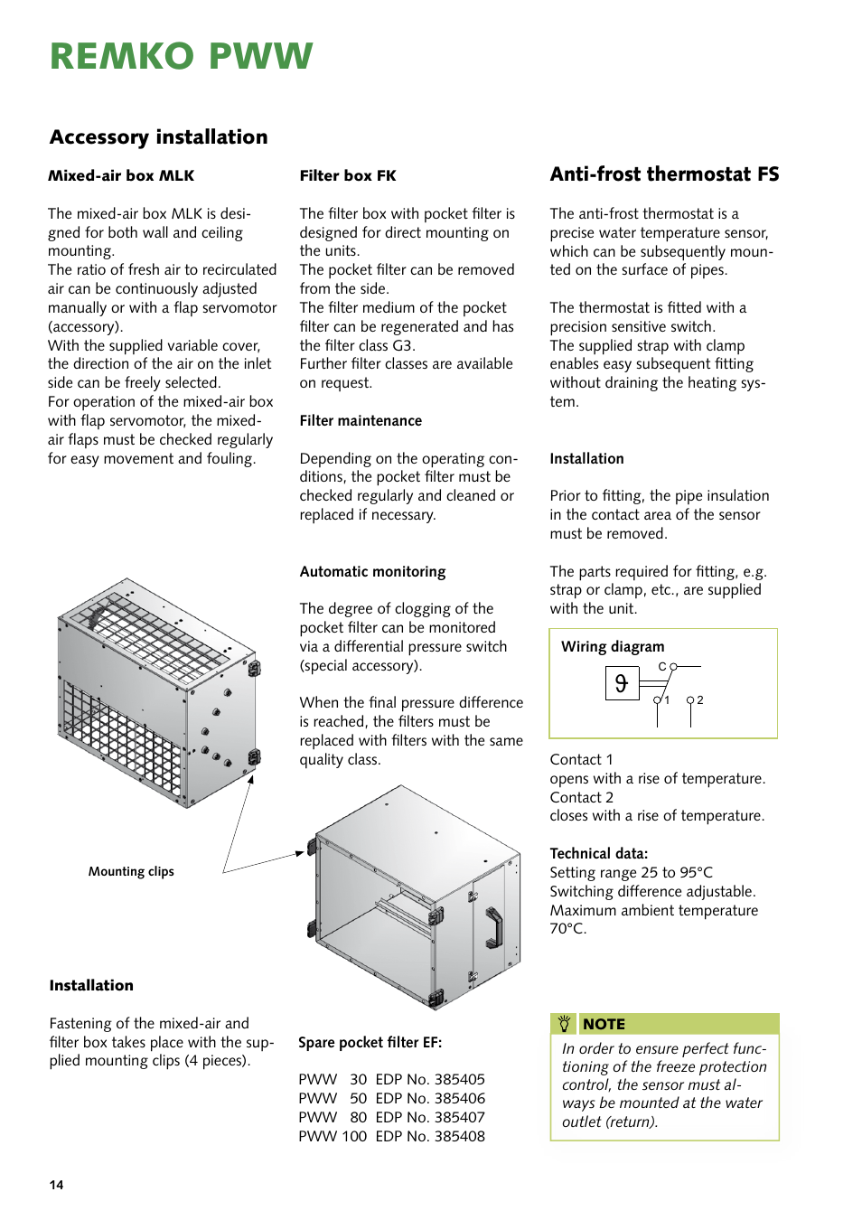 Remko pww, Accessory installation anti-frost thermostat fs | REMKO PWW Series User Manual | Page 14 / 36