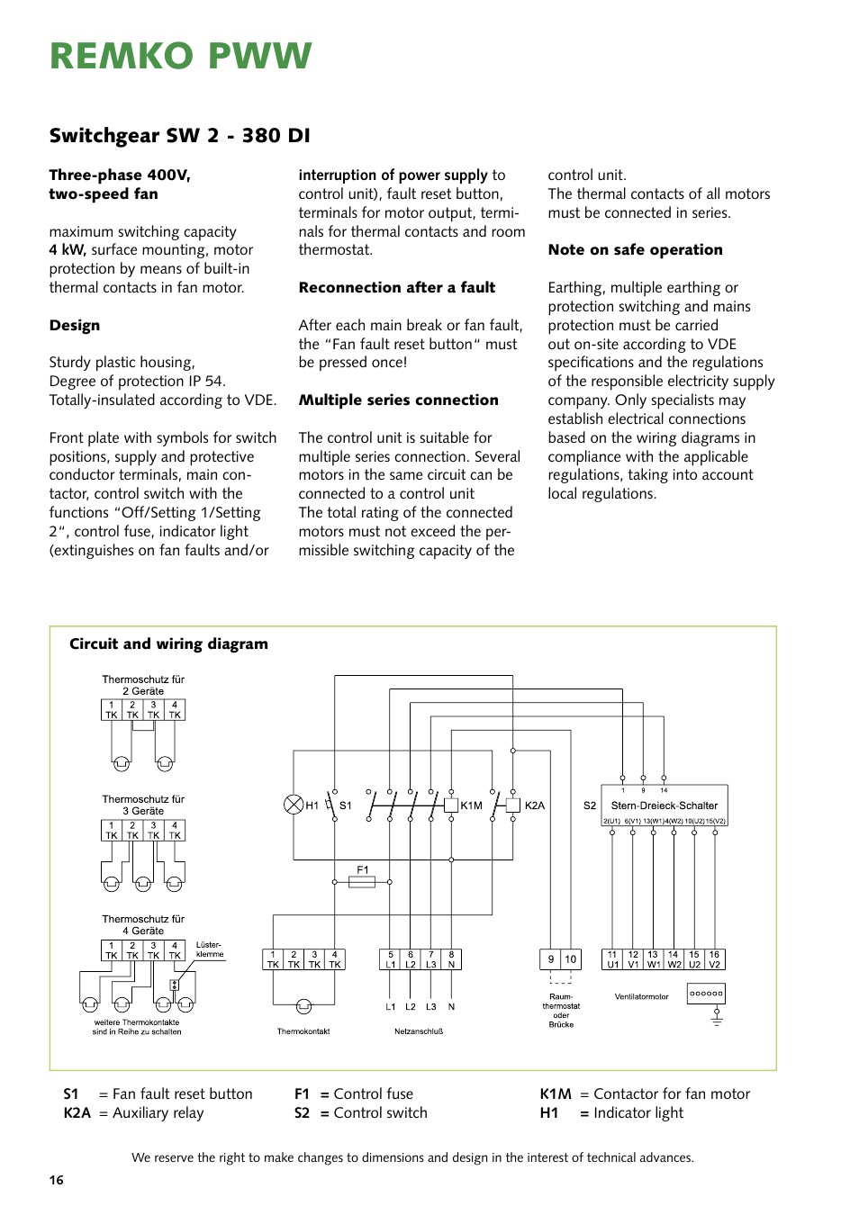 Remko pww, Switchgear sw 2 - 380 di | REMKO PWW Series User Manual | Page 16 / 36