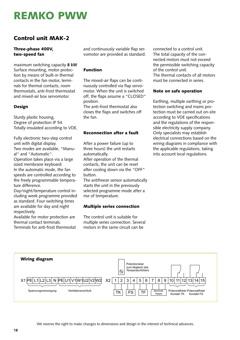 Remko pww, Control unit mak-2 | REMKO PWW Series User Manual | Page 18 / 36