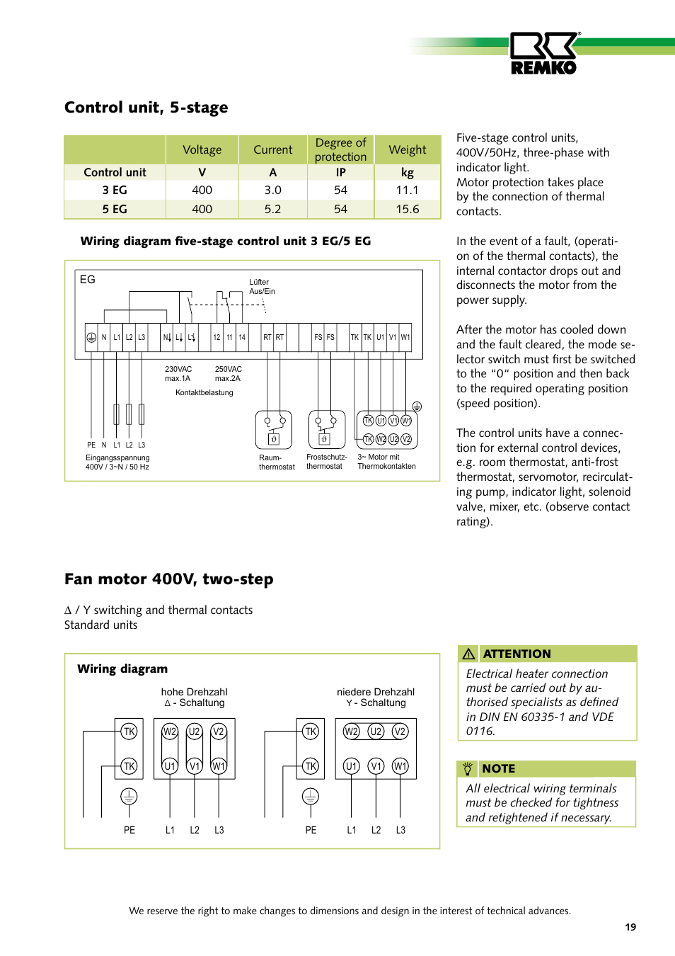 Control unit, 5-stage, Fan motor 400v, two-step | REMKO PWW Series User Manual | Page 19 / 36