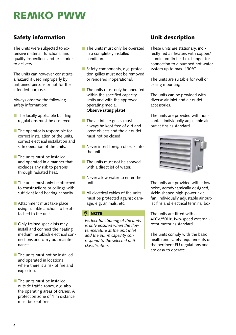 Remko pww, Safety information, Unit description | REMKO PWW Series User Manual | Page 4 / 36