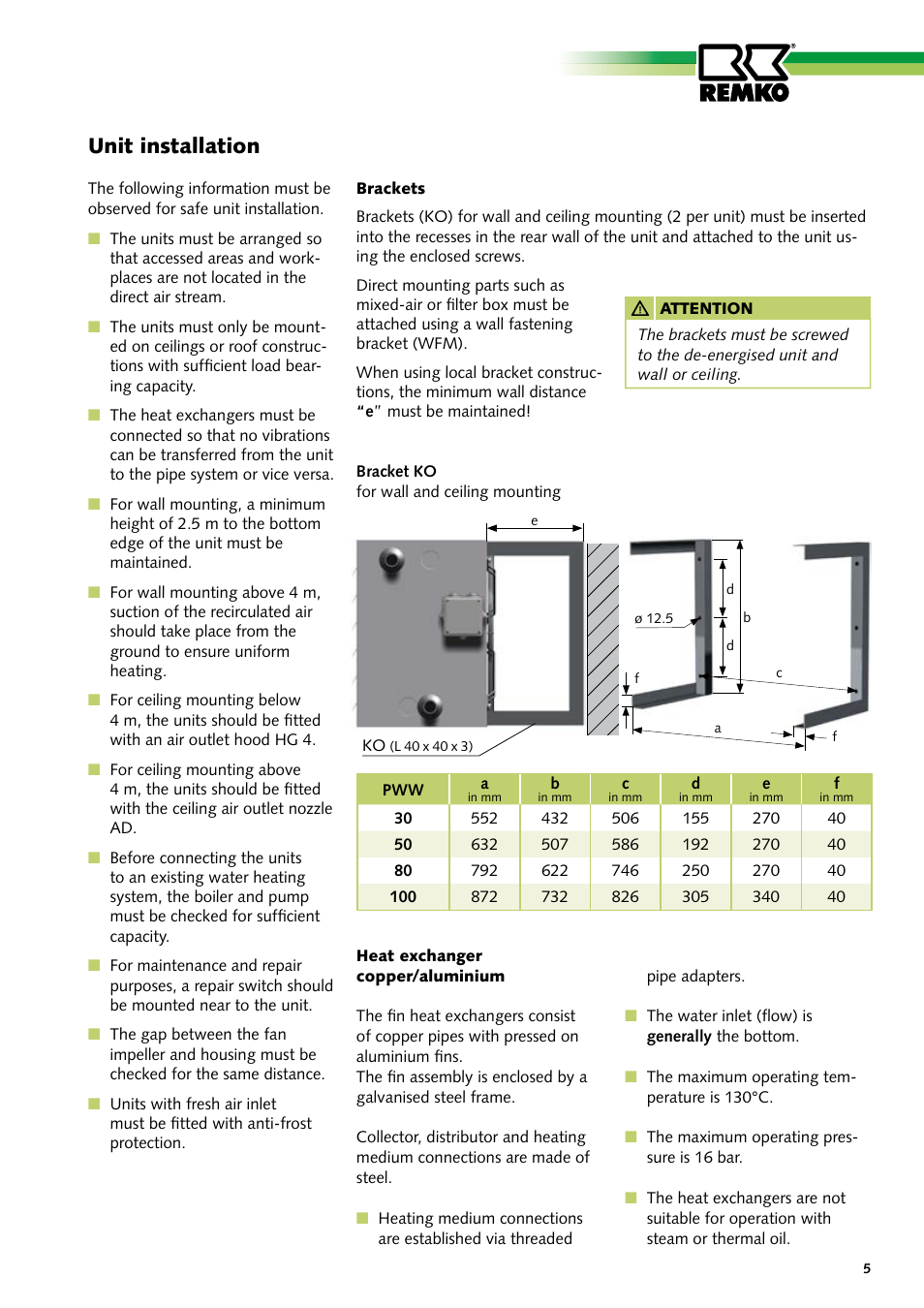 Unit installation | REMKO PWW Series User Manual | Page 5 / 36