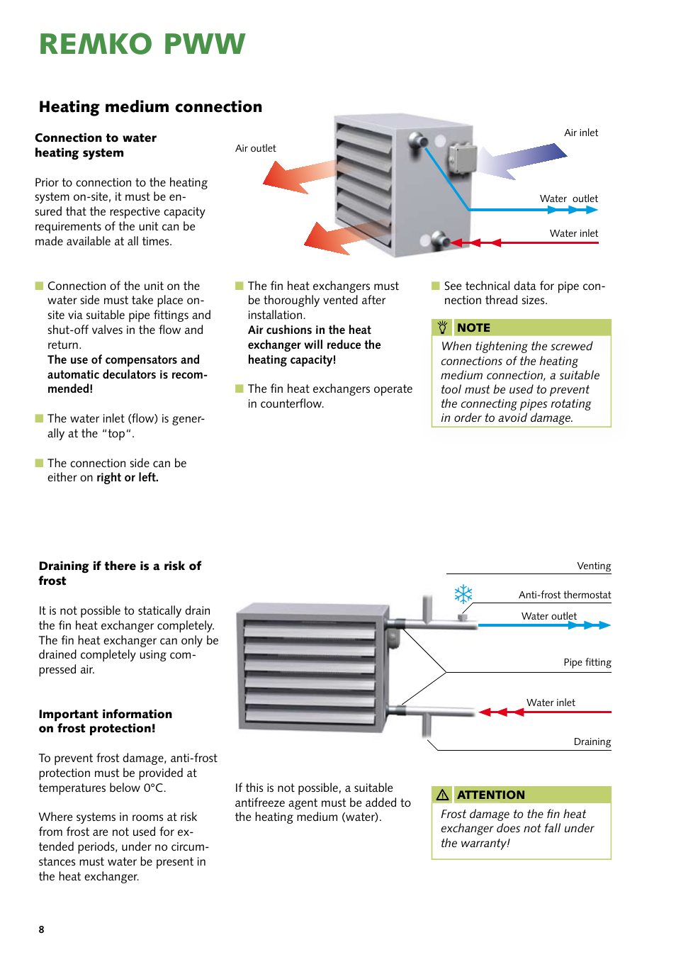 Remko pww, Heating medium connection | REMKO PWW Series User Manual | Page 8 / 36