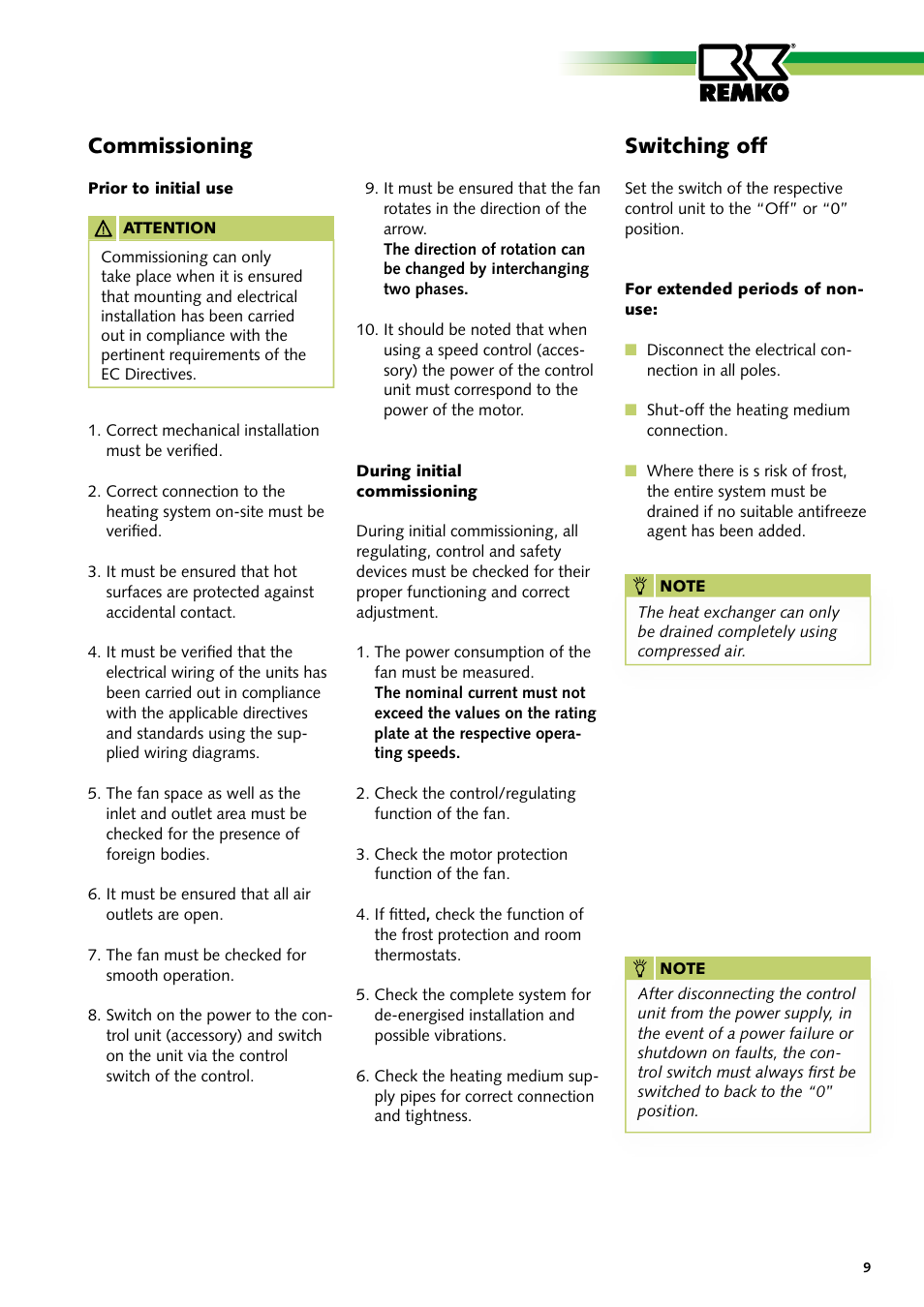 Commissioning switching off | REMKO PWW Series User Manual | Page 9 / 36