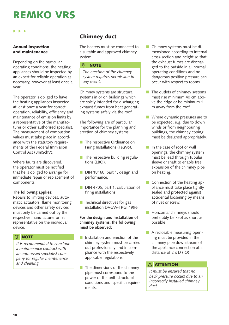 Remko vrs, Chimney duct | REMKO VRS Series User Manual | Page 10 / 36