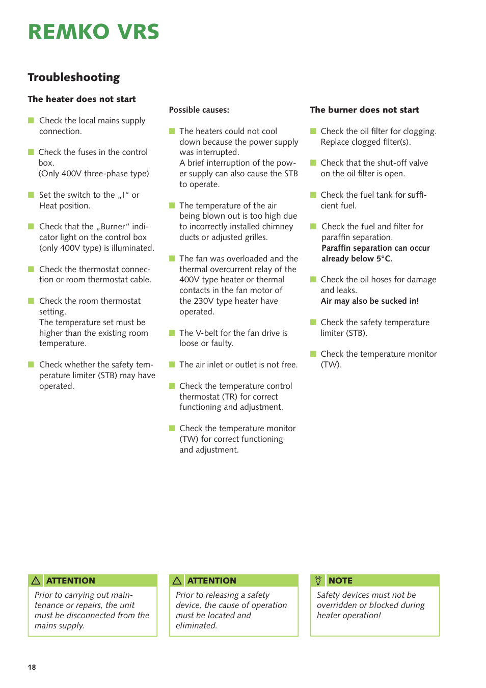 Remko vrs, Troubleshooting | REMKO VRS Series User Manual | Page 18 / 36