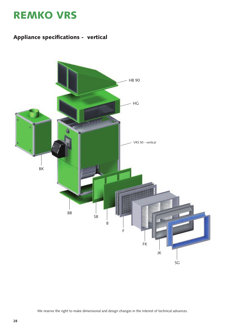 Remko vrs, Appliance specifications - vertical | REMKO VRS Series User Manual | Page 28 / 36