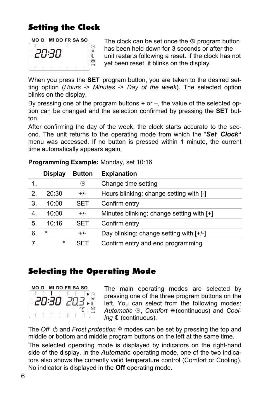 Setting the clock, Selecting the operating mode | REMKO ATR-4 User Manual | Page 6 / 16