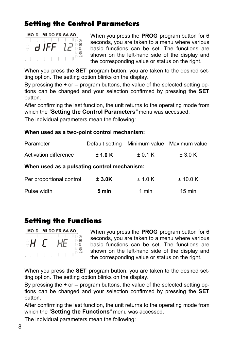 Setting the functions, Setting the control parameters | REMKO ATR-4 User Manual | Page 8 / 16